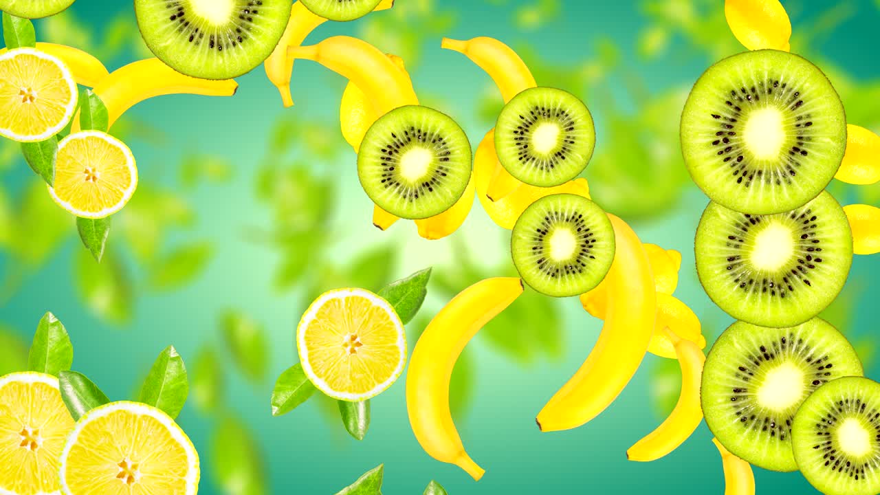 그라디언트 컬러 배경에 과일과 함께 추상적인 4k 배경