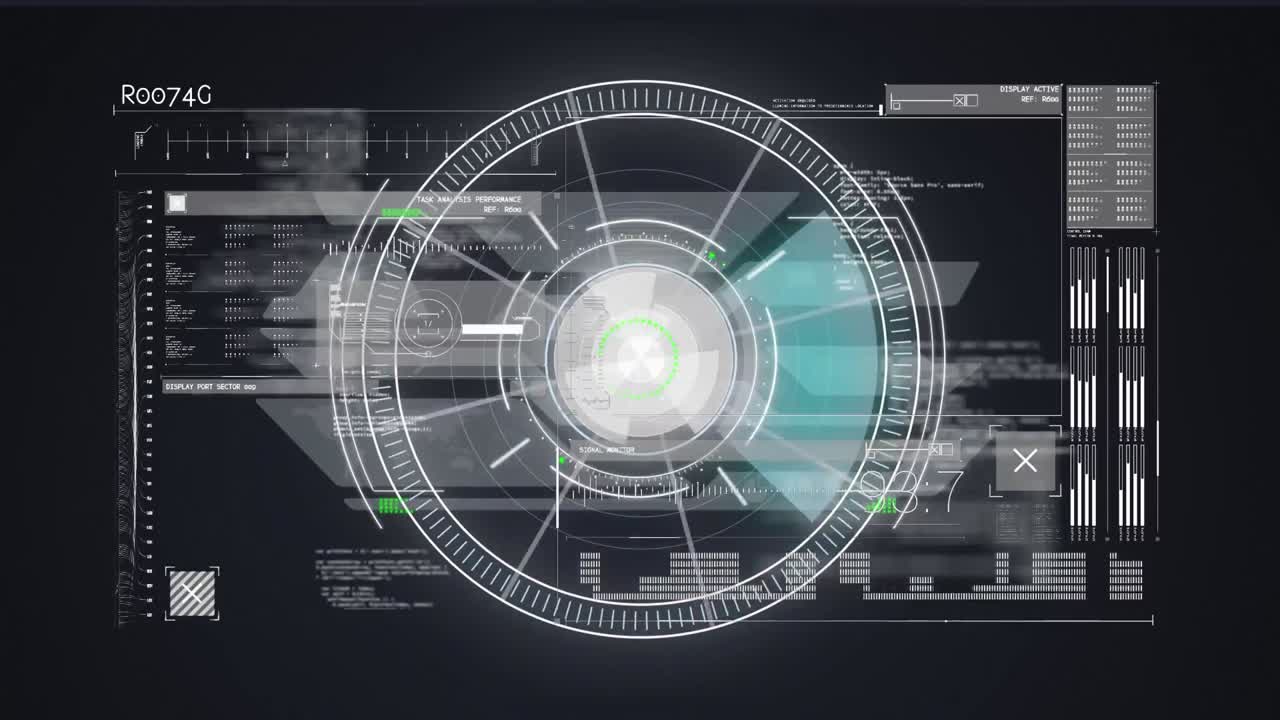 animación de escaneos y procesamiento de datos a través de una pantalla digital