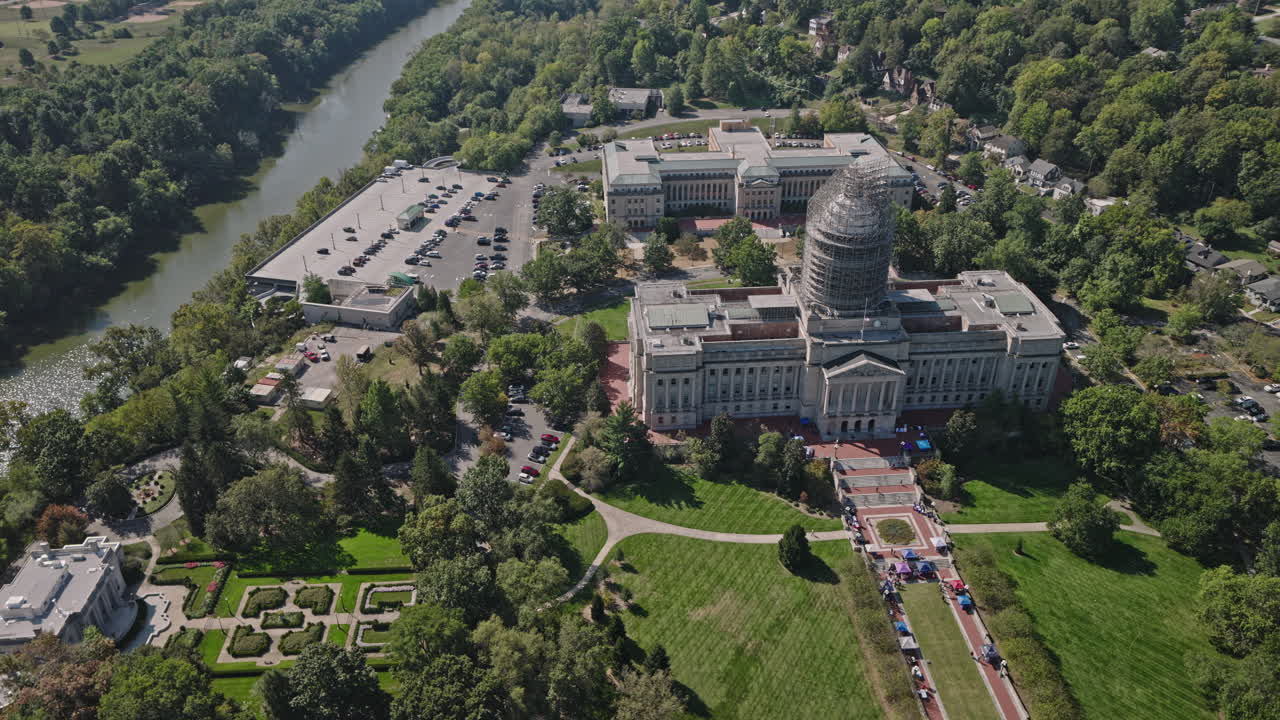 Frankfort Kentucky Aerial v19 birds eye view drone fly around the state capitol building by the river capturing prominent landmark and hillside views - Shot with Inspire 3 8k - Sept 21st 2023