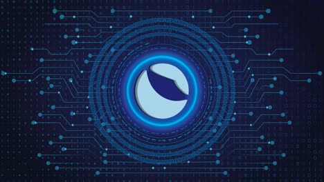 Terra-Bcrypto-Blockchain-Kryptowährung-Digitale-Verschlüsselung,-Digitaler-Geldwechsel,-Technologie-Globale-Netzwerkverbindungen-Auf-Blauem-Hintergrundkonzept