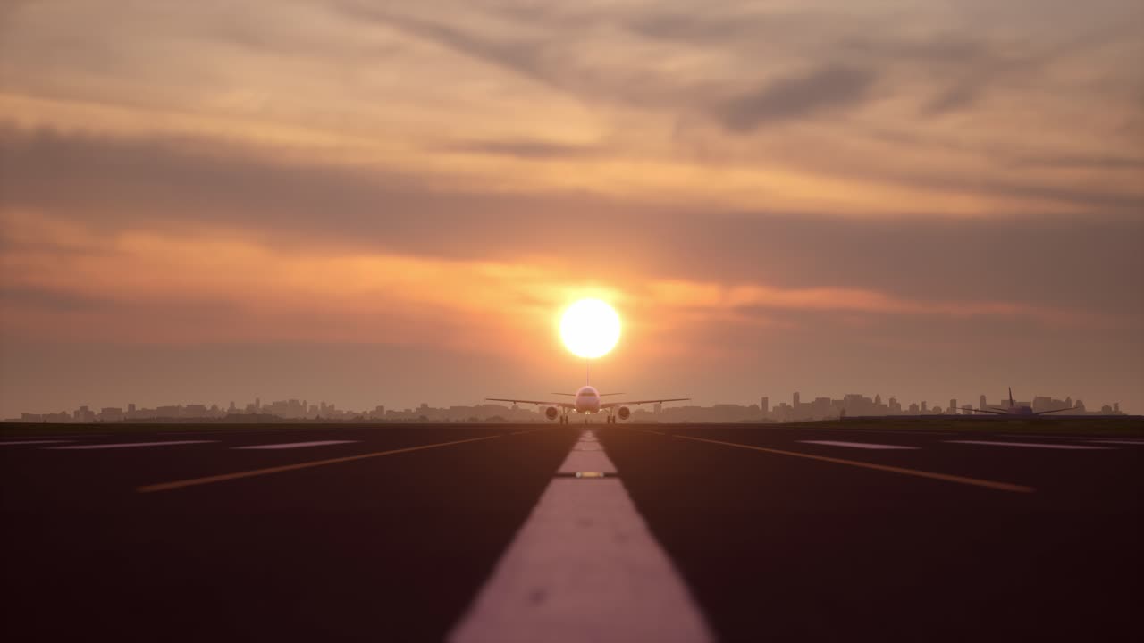 Passenger Airplane Taking Off at Sunset