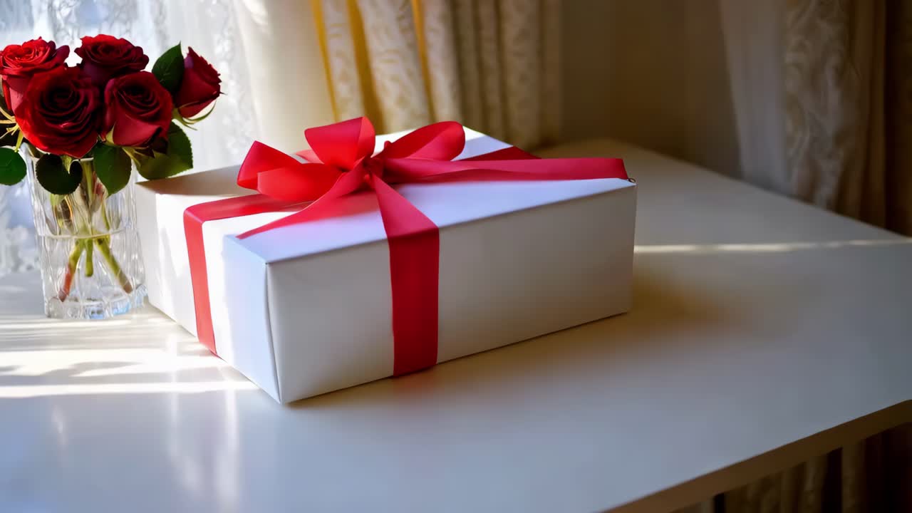 regalo con rosas rojas