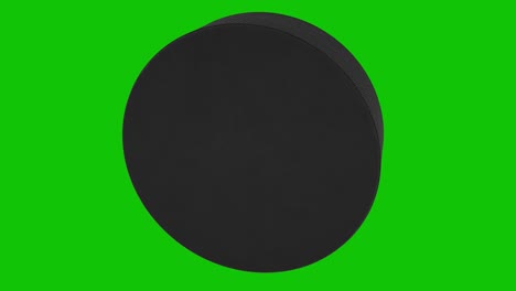 animation of a hockey puck spinning on a green screen. loop, 4k