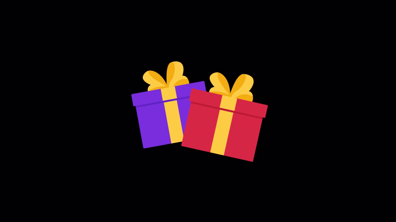 Animated Purple and Red Gift Boxes Bouncing on Black Background
