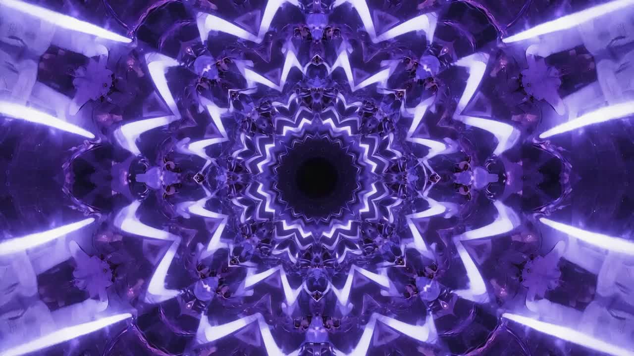 Abstract Purple and White Light Tunnel Kaleidoscope