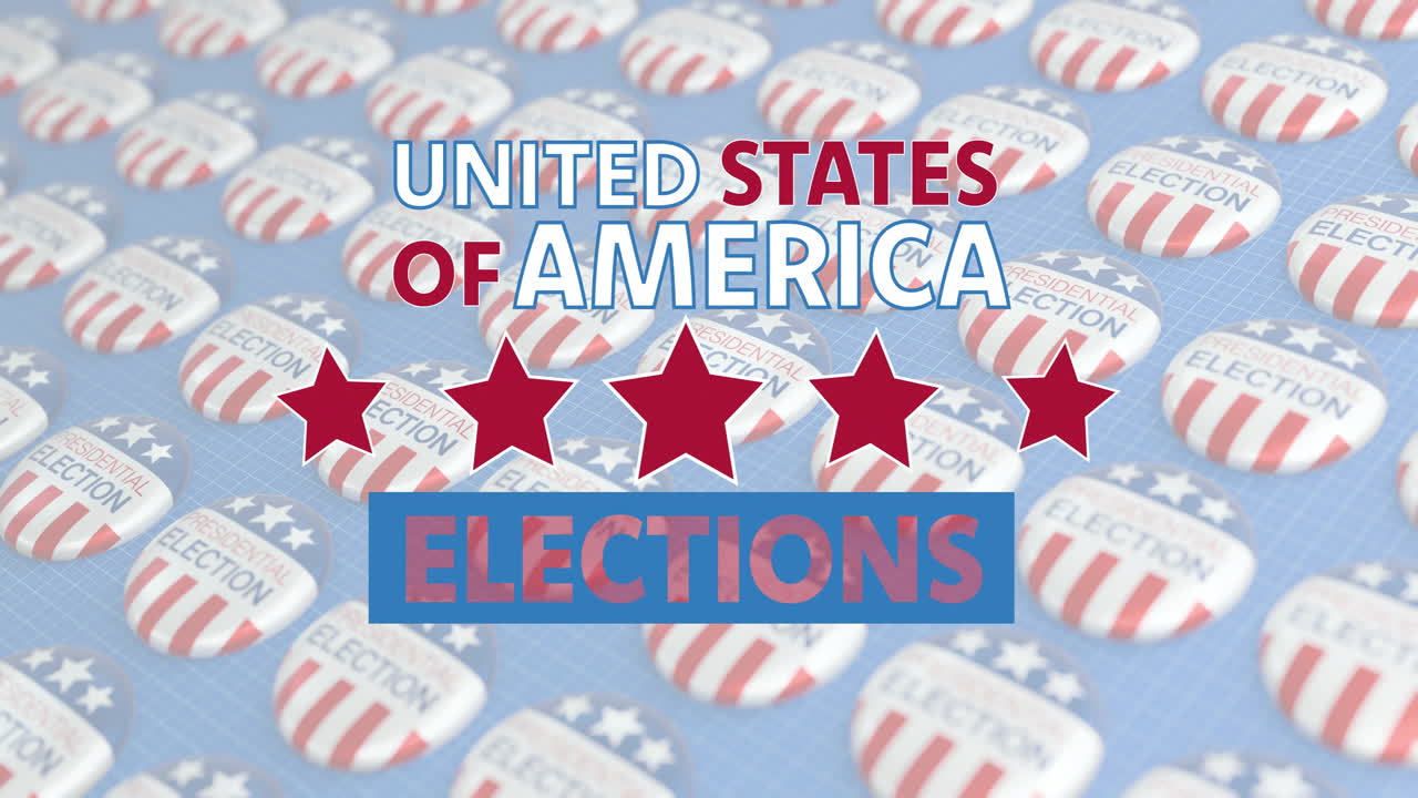 Animation of united states of america elections text over rows of american flag election badges