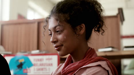 Close-up-view-of-african-american-woman-in-a-store