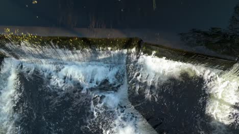 overhead view of anllons river dam in ponteceso, la coruna, galicia, spain