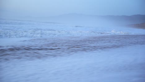 Waves-dragging-into-the-ocean-a-big-piece-of-wood