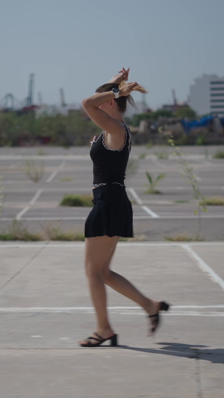 Woman walking in an urban environment