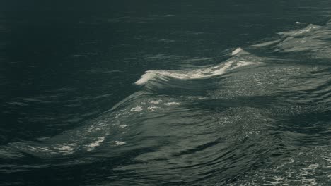 Ripple-waves-in-wake-of-boat-in-moody-sceney,-Milford-Sound