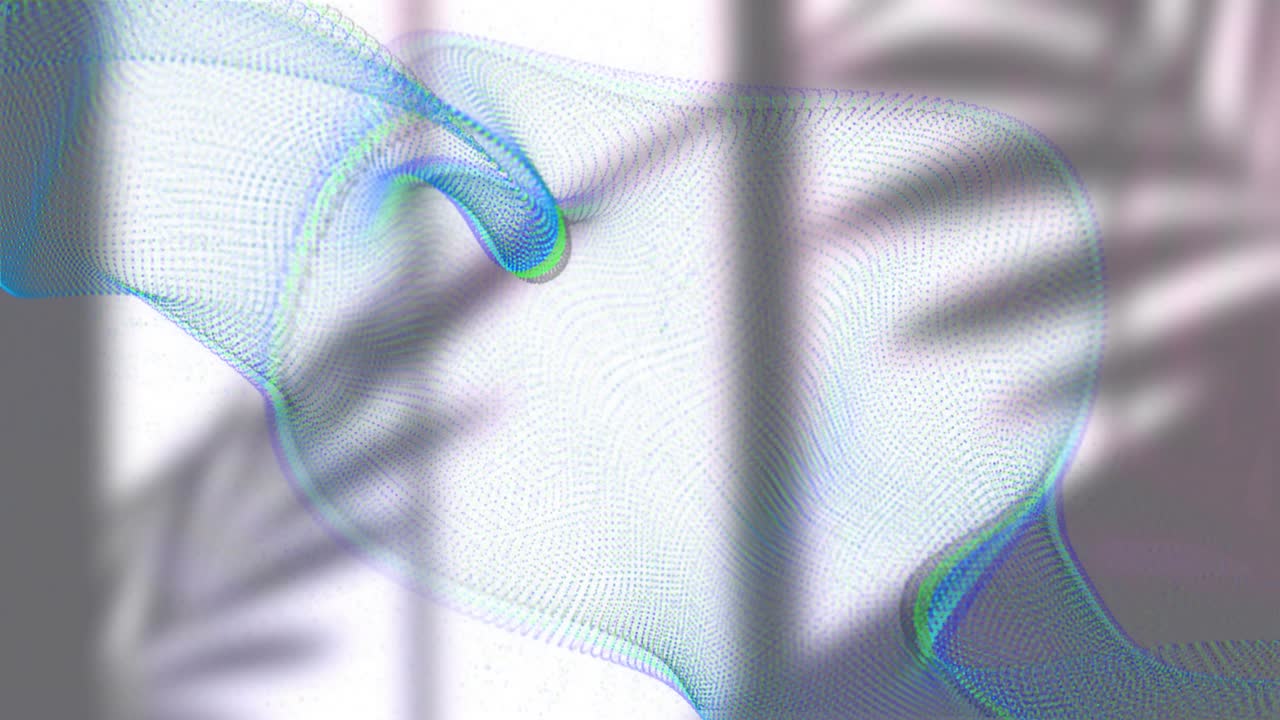 Light pulsing cyan mesh sweeping right looping returning highlighting palm shadow and vertical band