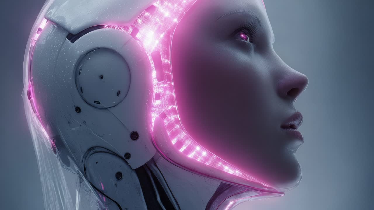Futuristic Cyborg with Glowing Pink Accents