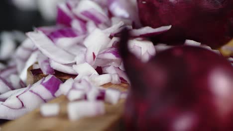 sliced red onions slowly rotates.