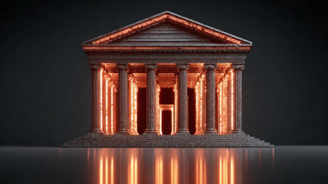 A Stunning Visual Representation of a Classical Structure Illuminated with Neon Lights, Showcasing Architectural Beauty and Modern Design Elements in a Dark Setting