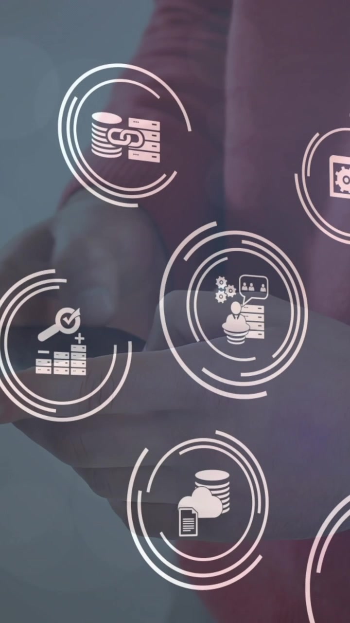 Animation of digital icons against mid section of a man using smartphone