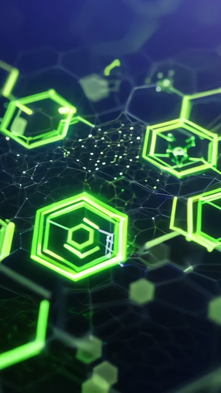 A green and black image of hexagons and dots. The image is abstract and has a futuristic feel to it