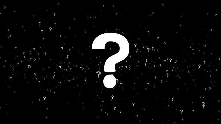 Animation of questions floating around randomly, against a black background. 4K