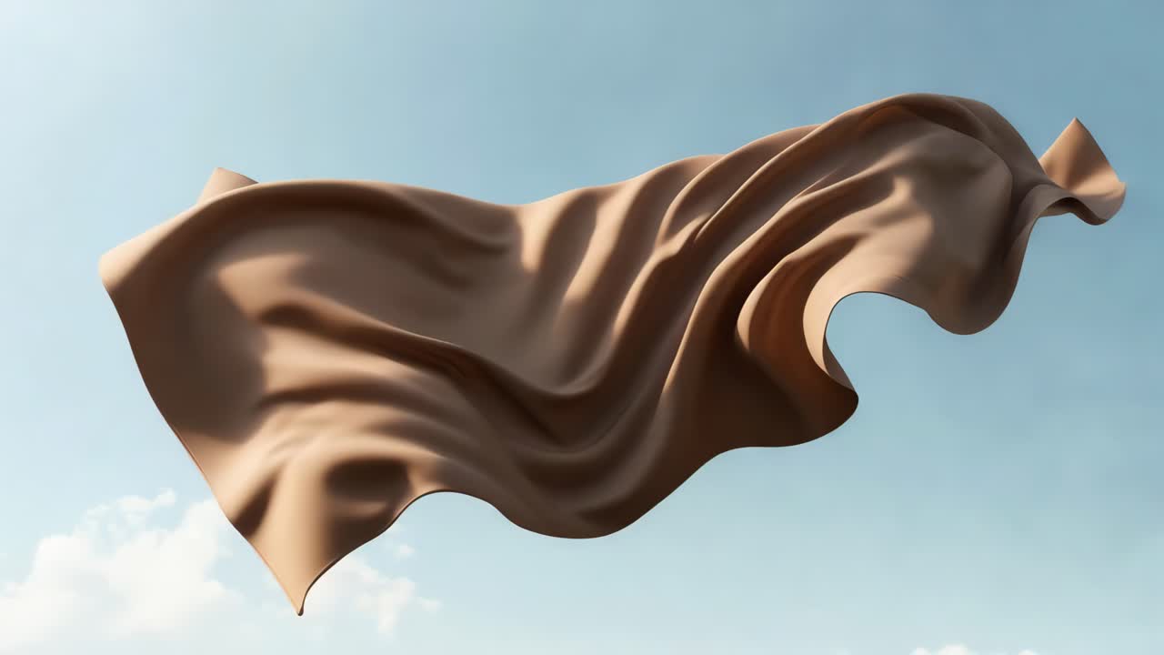 drapeado de tela marrón contra un cielo azul claro