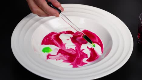 vibrant colors mix in milk with pipette