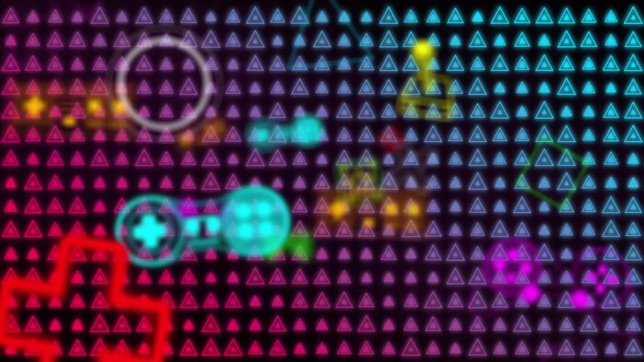 검은색 배경에서 움직이는 네온 비디오 게임 아이템의 애니메이션