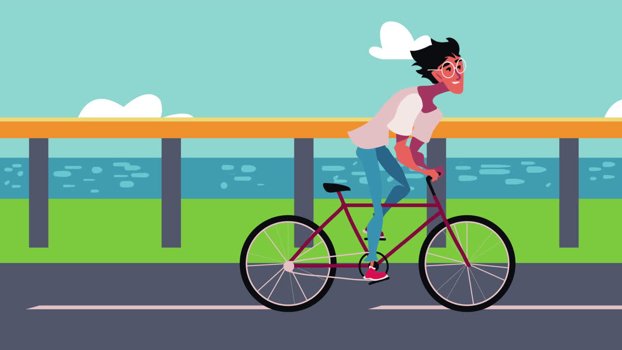 자전거 애니메이션 의 젊은 남자