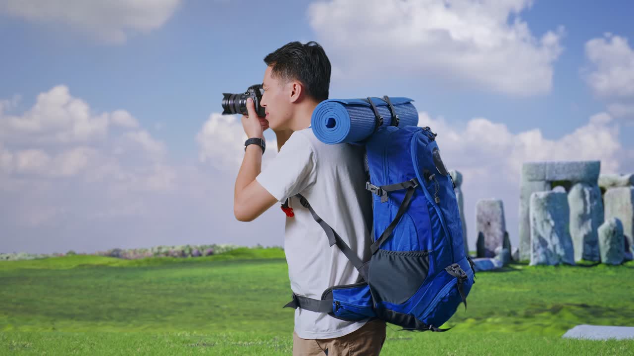 Tourist taking pictures of ancient stones