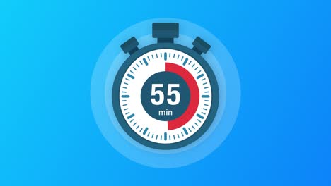 the 55 minutes, stopwatch icon. stopwatch icon in flat style, timer on on color background. motion graphics.