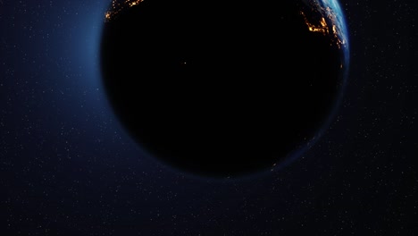 vista del espacio en el planeta tierra girando animación de eclipse solar