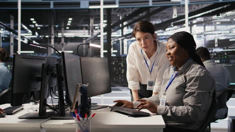 vertical video data center team leader and it expert reviewing performance dashboards of ai