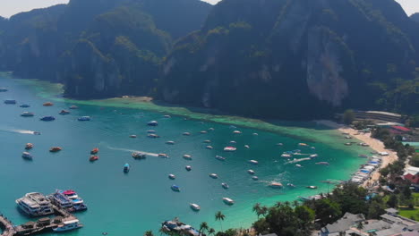aerial view to ao tonsai pier in koh phi phi island, thailand