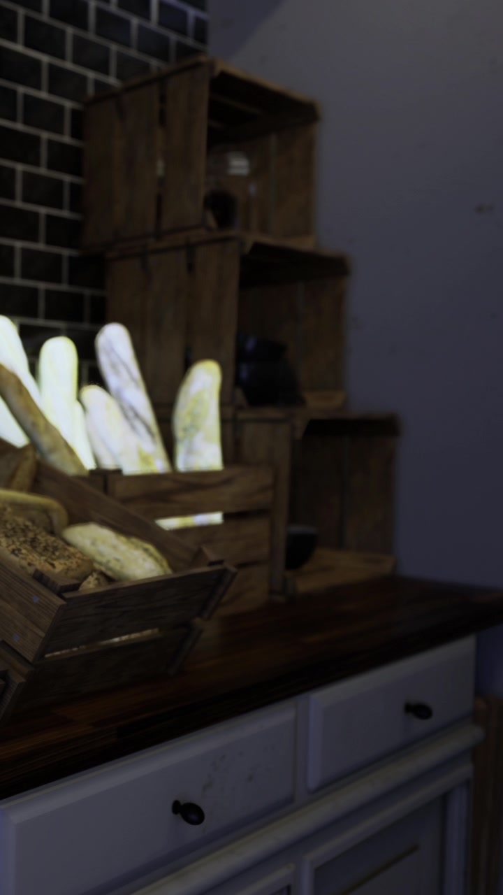 Esposizione di vari tipi di pane in cassette di legno in una panetteria al mattino