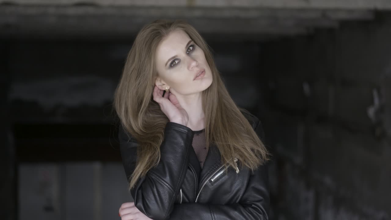 Woman in Black Leather Jacket