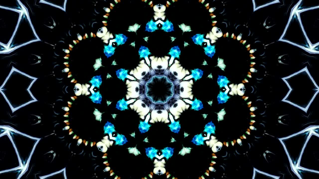 movimiento de caleidoscopio abstracto círculo geométrico y formas de estrellas