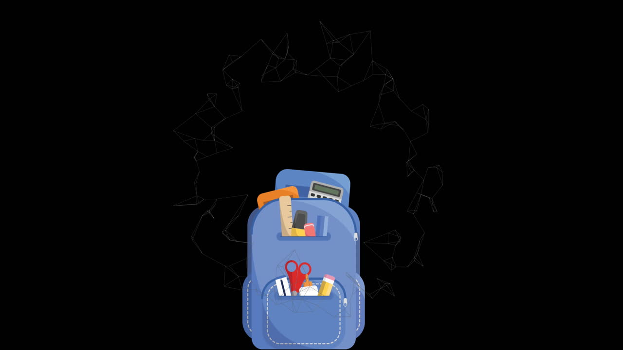 Animation of back pack over school items icons and network of ...