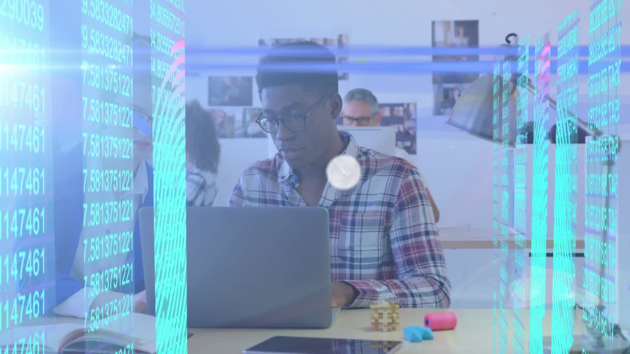 Animation of network of connections over diverse business people in office