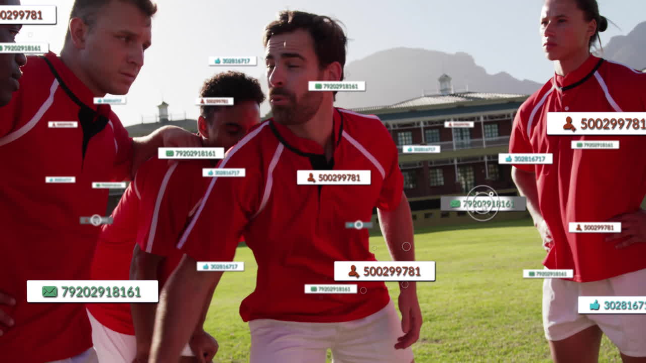 다양한 럭비 선수에 대한 아이콘의 애니메이션과 데이터 처리