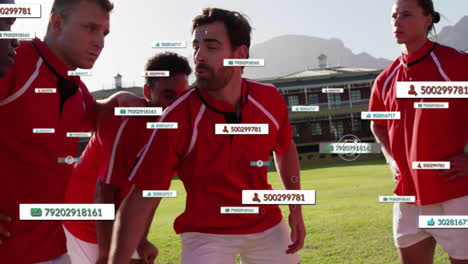 animation of icons and data processing over diverse rugby players