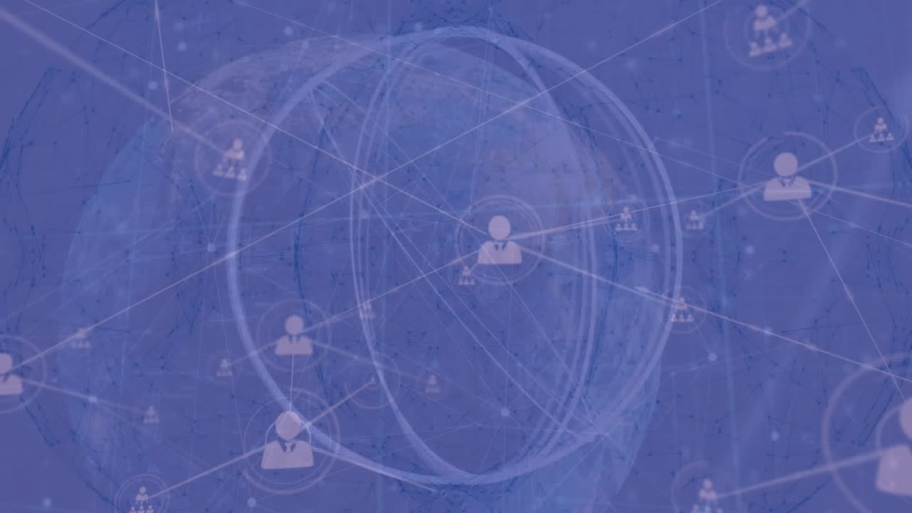 전 세계에 있는 아이콘과 연결된 네트워크의 애니메이션