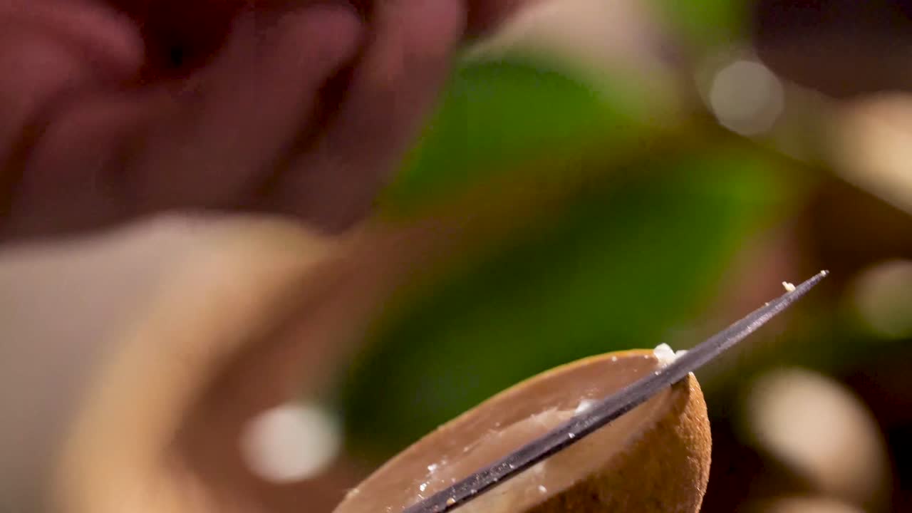 cortar a mano el longan por la mitad, cerrar