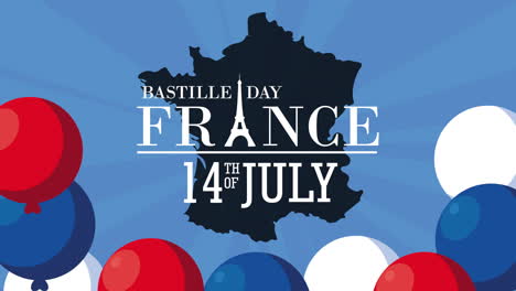 bastille day france celebration lettering in map with balloons helium