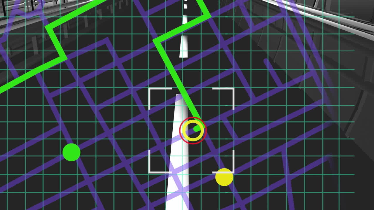 Scope over navigation map line scheme against road marking in background