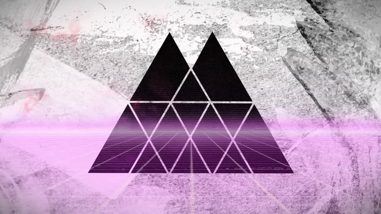 animación de luz rosada brillante sobre formas en un fondo gris angustiado.