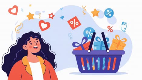 a happy woman dreaming about shopping, sales, and special offers