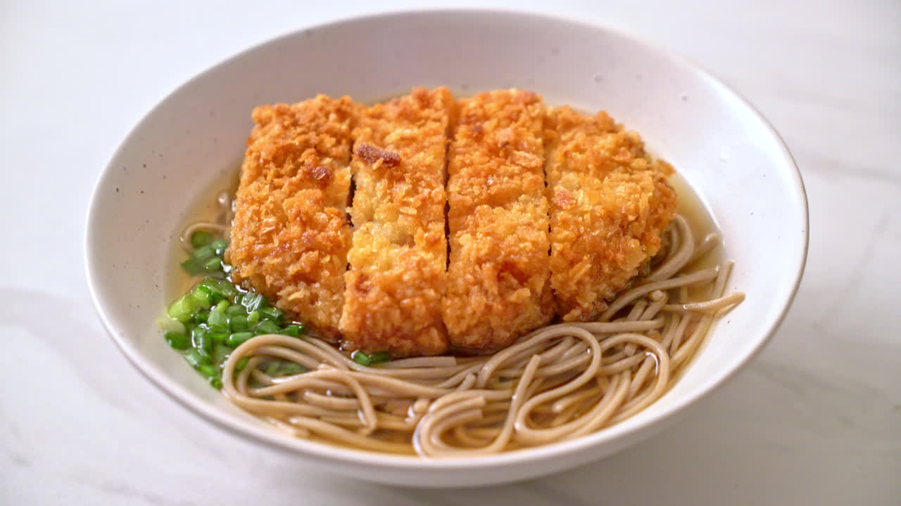 Soba ramen noodle with Japanese fried pork cutlet (tonkatsu) - Asian food style