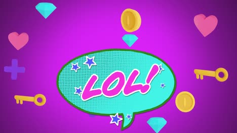 digital animation of lol text on speech bubble against multiple diamond