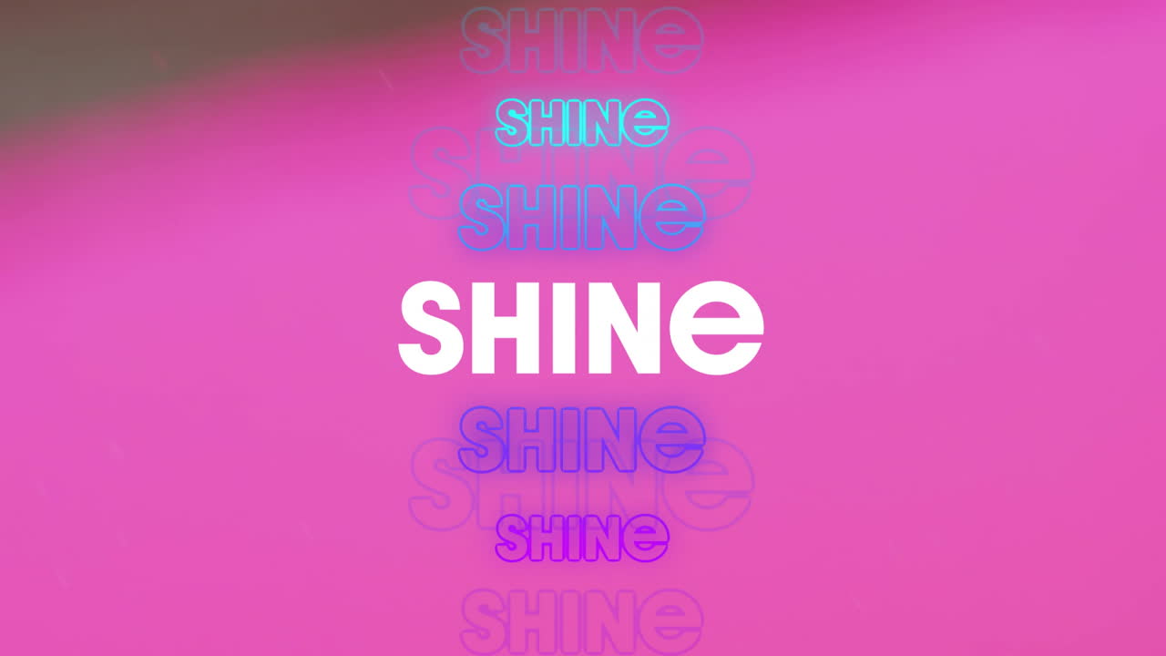 Animation of shine text over purple shapes