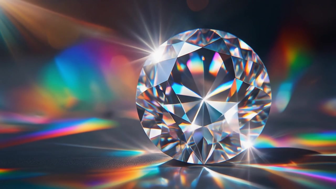 Briljantslipt diamant som reflekterer levende regnbuefarget lys