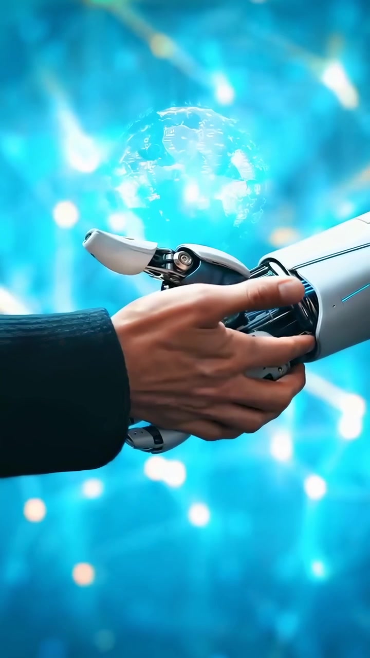 Stretta di Mano tra Umano e Robot con Globo Digitale