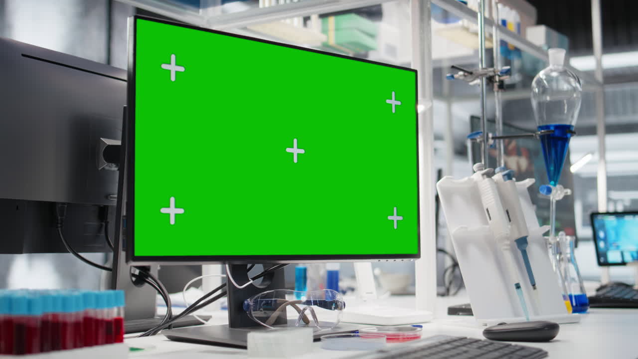 Blood Samples Next To Green Screen Pc In Laboratory